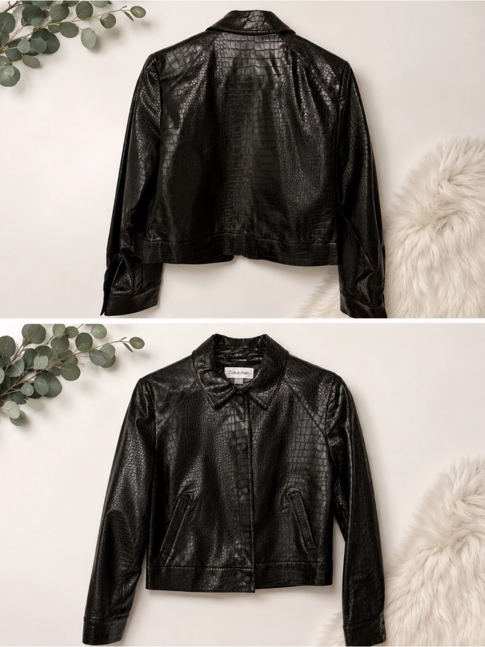 Calvin Klein Black Croc-Embossed Faux Leather Jacket